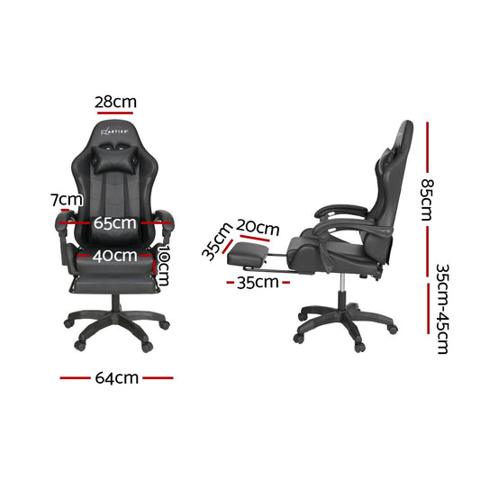 Artiss 6-point massage gaming office chair in black with LED footrest, ergonomic design, ideal for gaming and office use.
