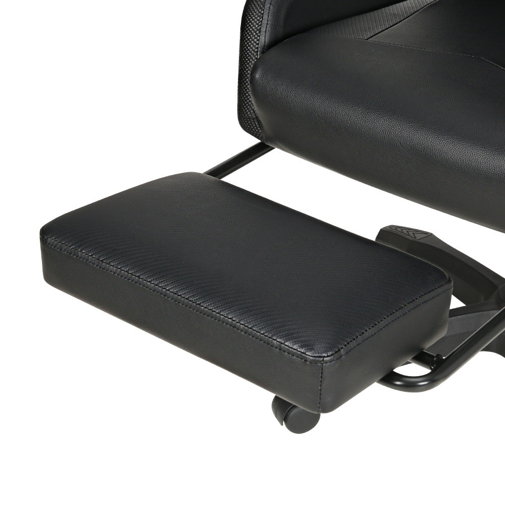 Black Artiss 6-point massage gaming office chair with LED footrest, ergonomic design, and adjustable features for comfort.