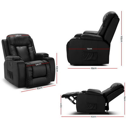 Artiss electric heated massage recliner chair with faux leather upholstery, designed for comfort and relaxation.