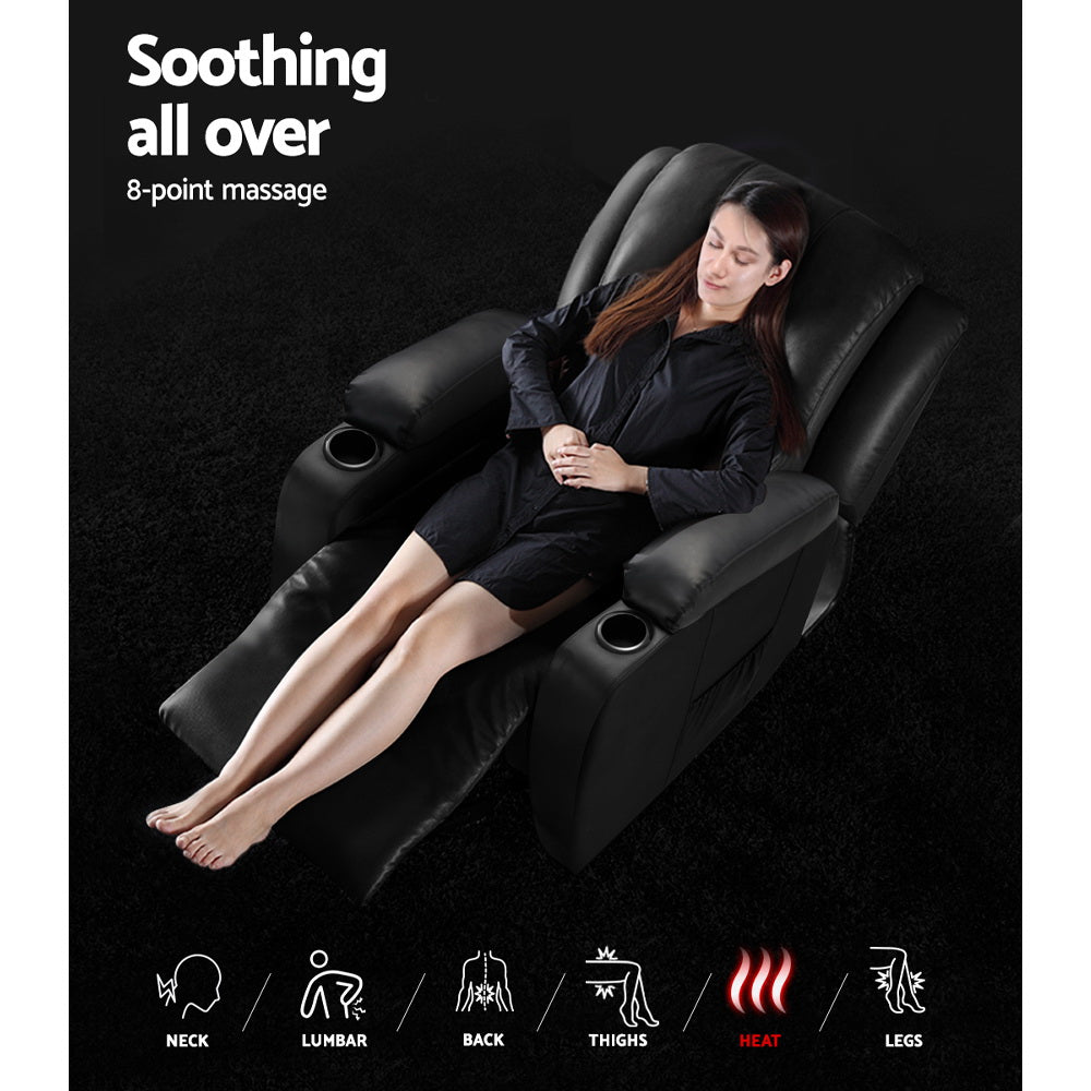 Hlpmedical Artiss recliner chair with electric heat, massage functions, faux leather upholstery, designed for comfort and relaxation.