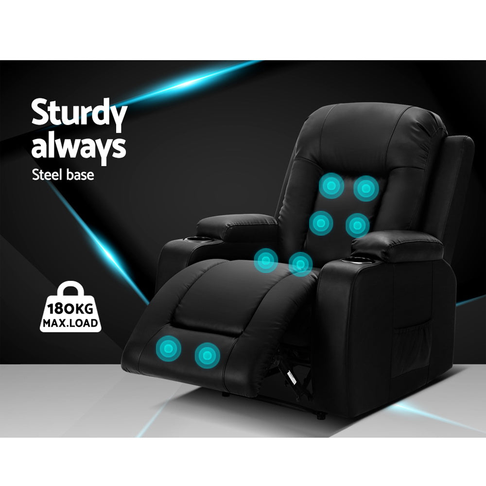 Hlpmedical Artiss recliner chair with electric heat, massage functions, faux leather upholstery, designed for comfort and relaxation.