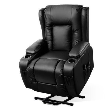 Artiss leather recliner chair with lift assist and heated massage feature, designed for comfort and relaxation.