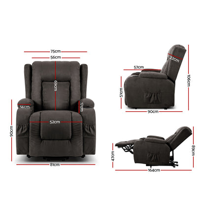 Artiss velvet recliner chair with lift assist and heated massage features, designed for comfort and relaxation.