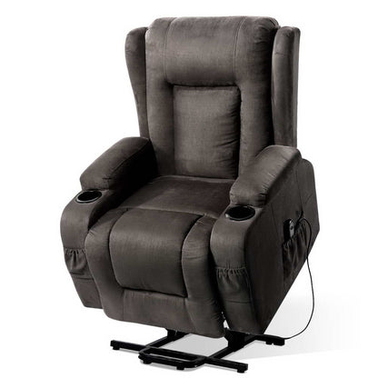 Artiss Velvet Recliner Chair with lift assist, heated massage feature, in Rukwa color, designed for comfort and relaxation.
