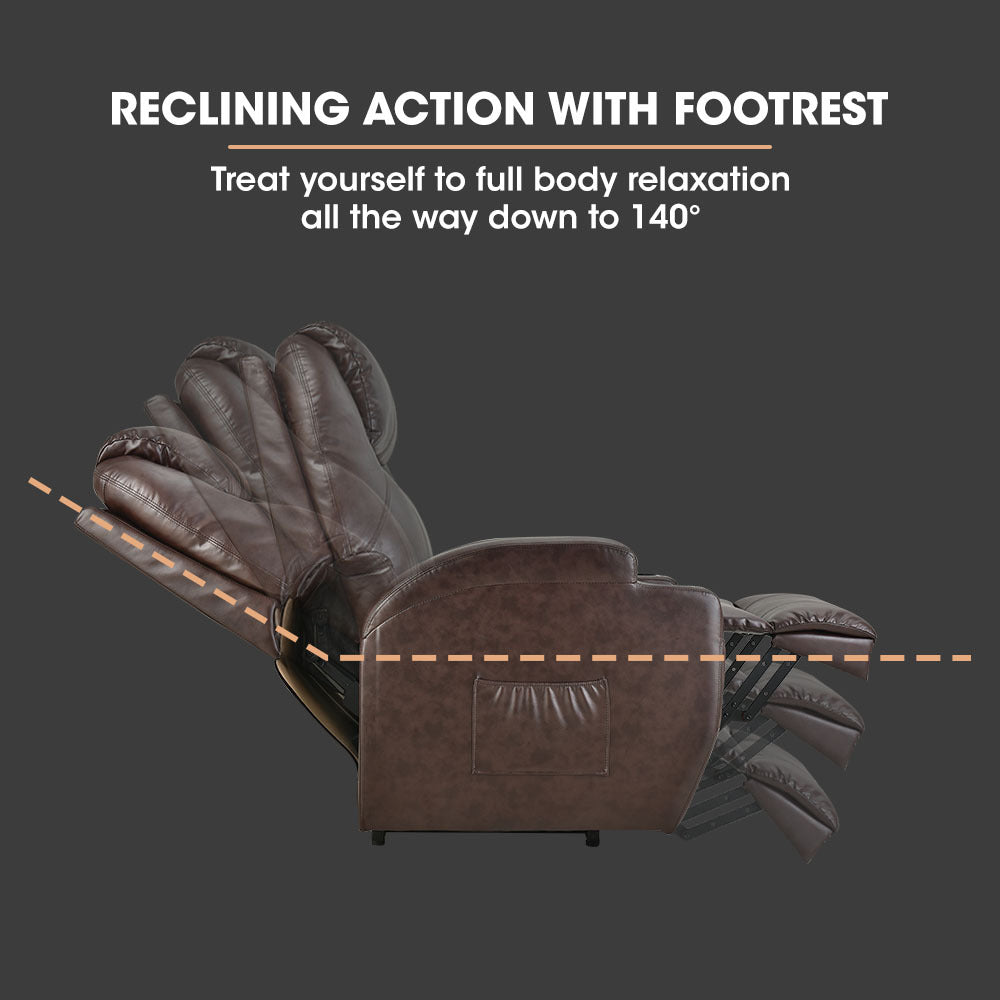 FORTIA electric massage lift recliner chair in dark crimson faux leather with 8-point massage and heating features.