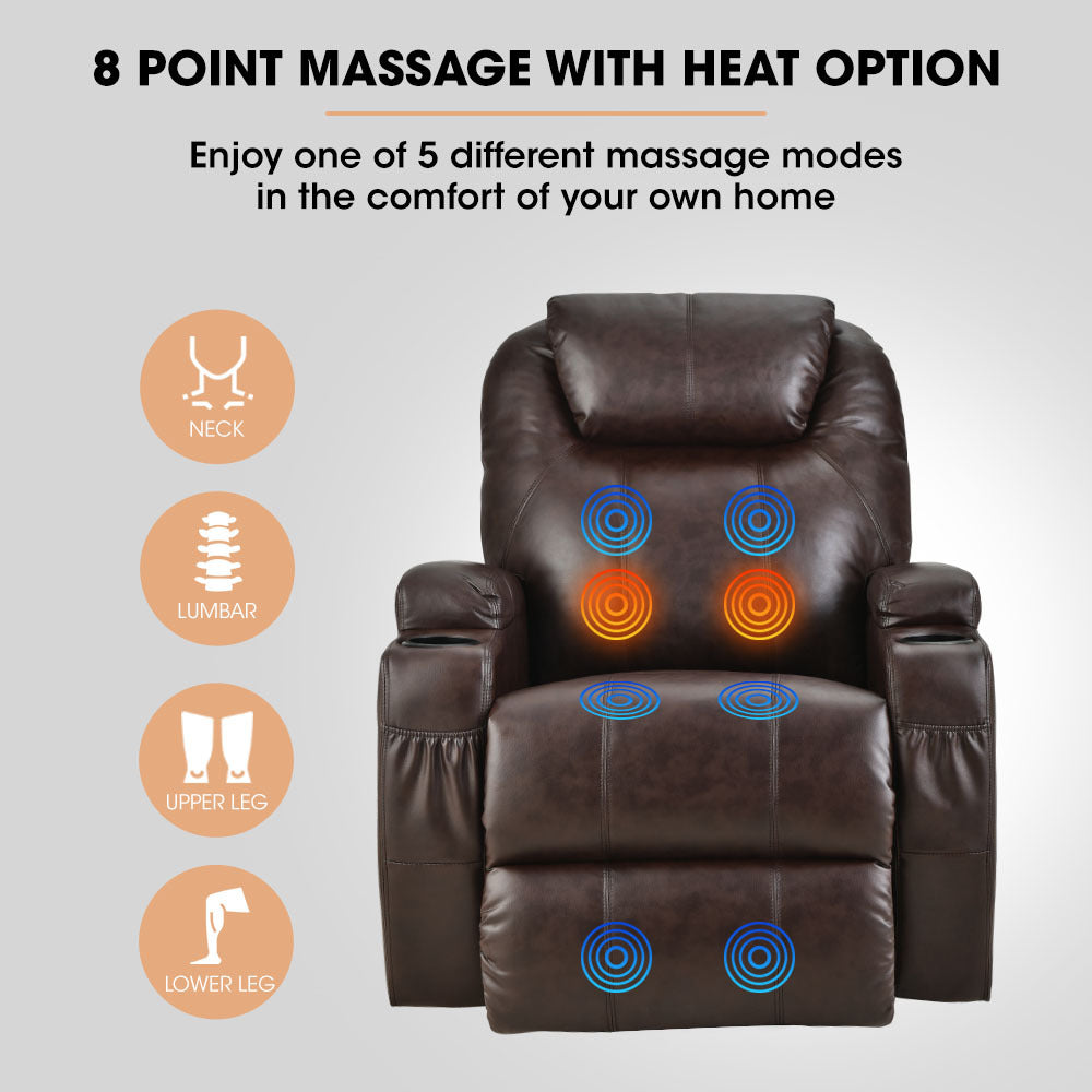 Fortia electric massage lift recliner chair in faux leather with 8-point massage and heating, dark crimson color, by Hlpmedical.