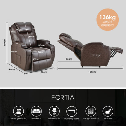 Fortia electric massage lift recliner chair in dark crimson faux leather with 8-point massage and heating features.