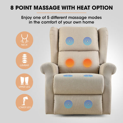 Hlpmedical Fortia electric recliner lift heat chair for elderly with beige upholstery, featuring massage and heat therapy functions.