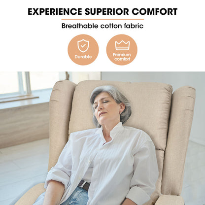 Hlpmedical FORTIA electric recliner lift heat chair for elderly with beige upholstery, massage and heat therapy features.