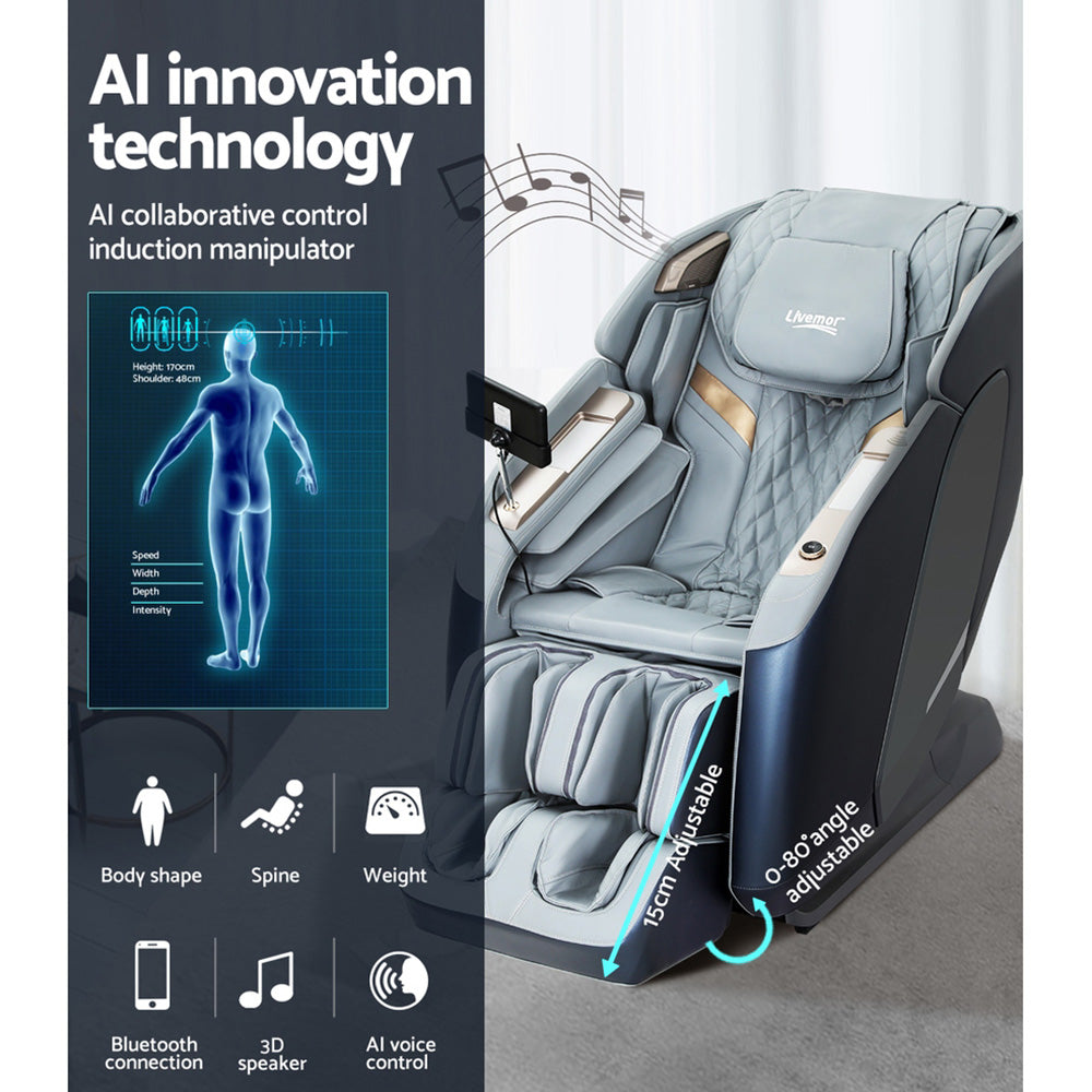 Hlpmedical Livemor 4D massage chair recliner with SL track, full-body zero gravity, heated function, and AI body scan.