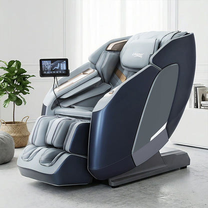 Hlpmedical Livemor 4D massage chair recliner with SL track, zero gravity, heated, AI body scan, full body massage, in a modern living room setting.