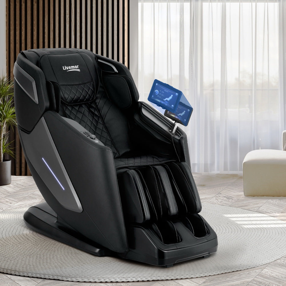Hlpmedical Livemor 4D massage chair recliner with SL track, zero gravity, heated massage, AI body scan, full-body relaxation.