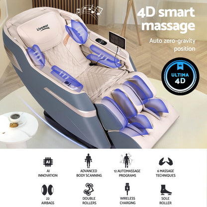 Hlpmedical Livemor 4D Massage Chair Recliner with SL track, zero gravity, heated massage, AI body scan, full-body design.