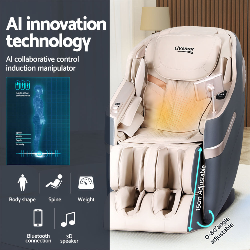 Hlpmedical Livemor 4D massage chair recliner with SL track, zero gravity, heated massage, AI body scan, full body support.