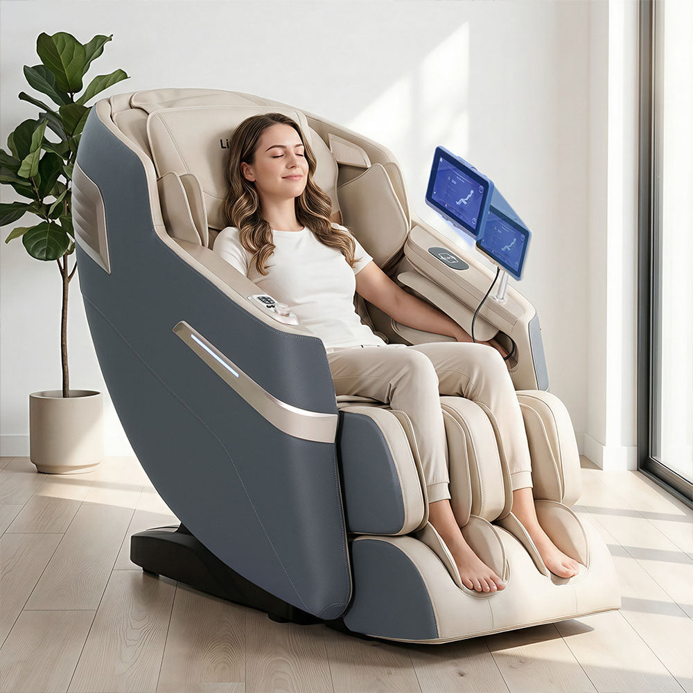 Hlpmedical Livemor 4D massage chair recliner with SL track, full-body massage, zero gravity, heated, AI body scan for relaxation.