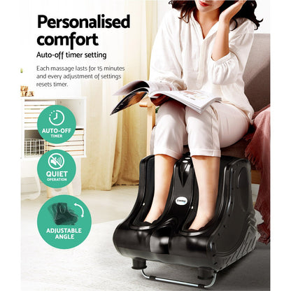 Hlpmedical Livemor foot massager with electric roller kneading for ankles, calves, and legs in black, designed for relaxing massage therapy.