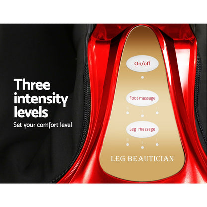 Red Livemor foot massager with shiatsu electric rollers for ankle, calf, and leg kneading therapy.