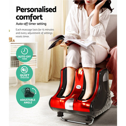 Livemor foot massager by Hlpmedical, electric shiatsu roller for ankle, calf, and leg kneading in red color.