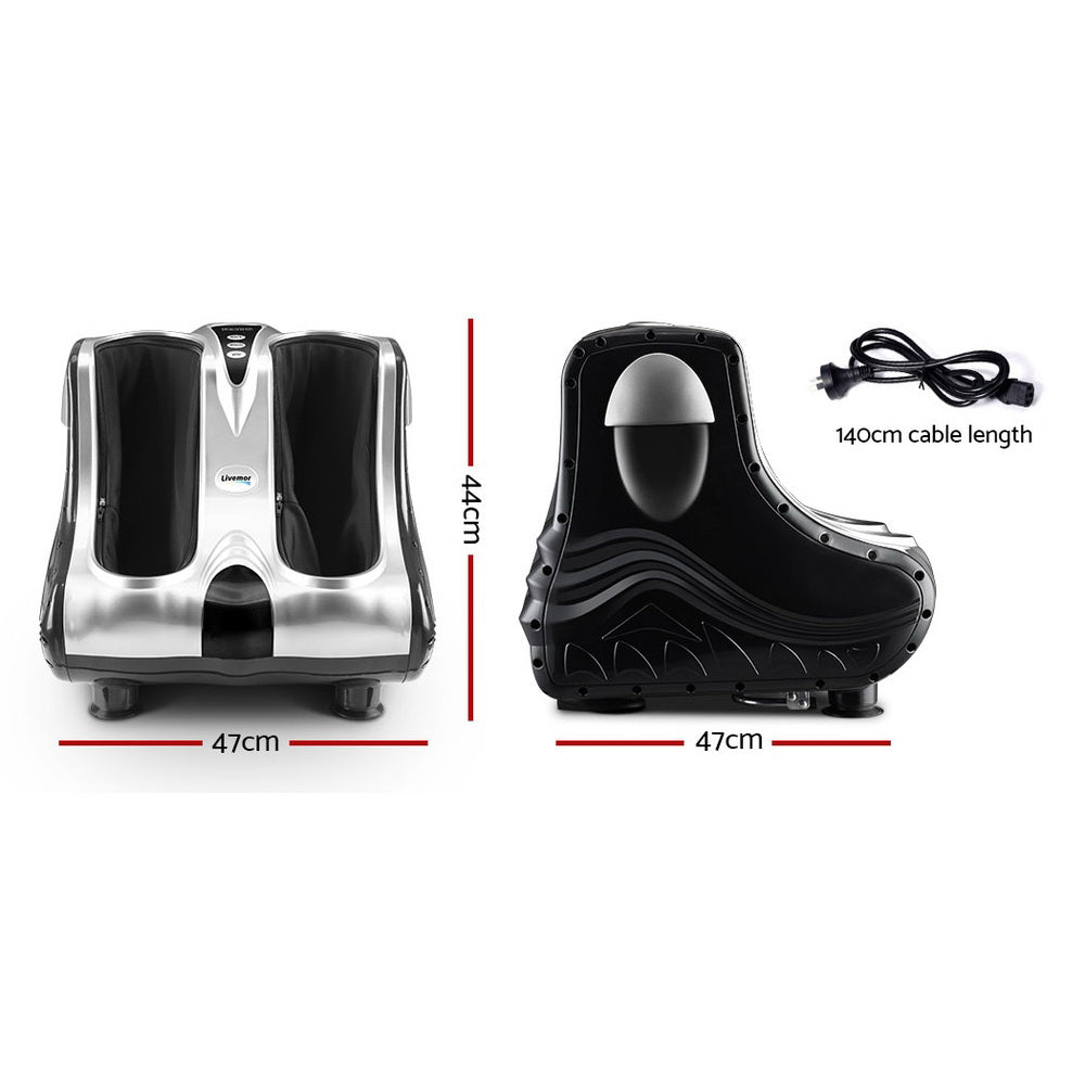 Livemor Foot Massager by Hlpmedical featuring electric shiatsu rollers for ankle, calf, and leg kneading in silver.