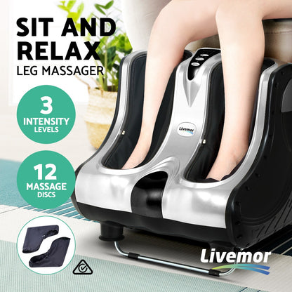 Hlpmedical Livemor foot massager with silver electric shiatsu rollers for ankle, calf, and leg kneading therapy.