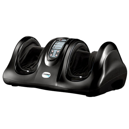 Hlpmedical Livemor electric foot massager with remote, shiatsu rollers, kneading function, black finish for relaxing foot therapy.