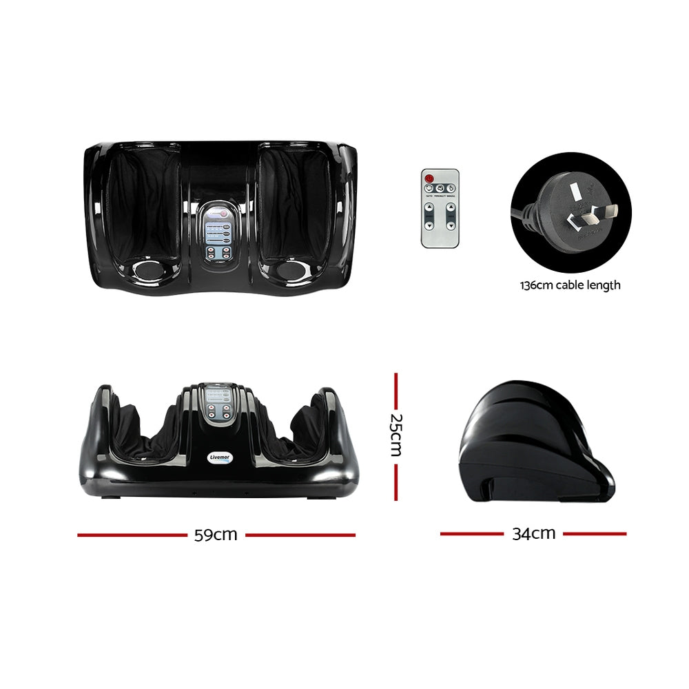 Hlpmedical Livemor electric foot massager with shiatsu rollers and remote control, black kneading massage chair accessory.