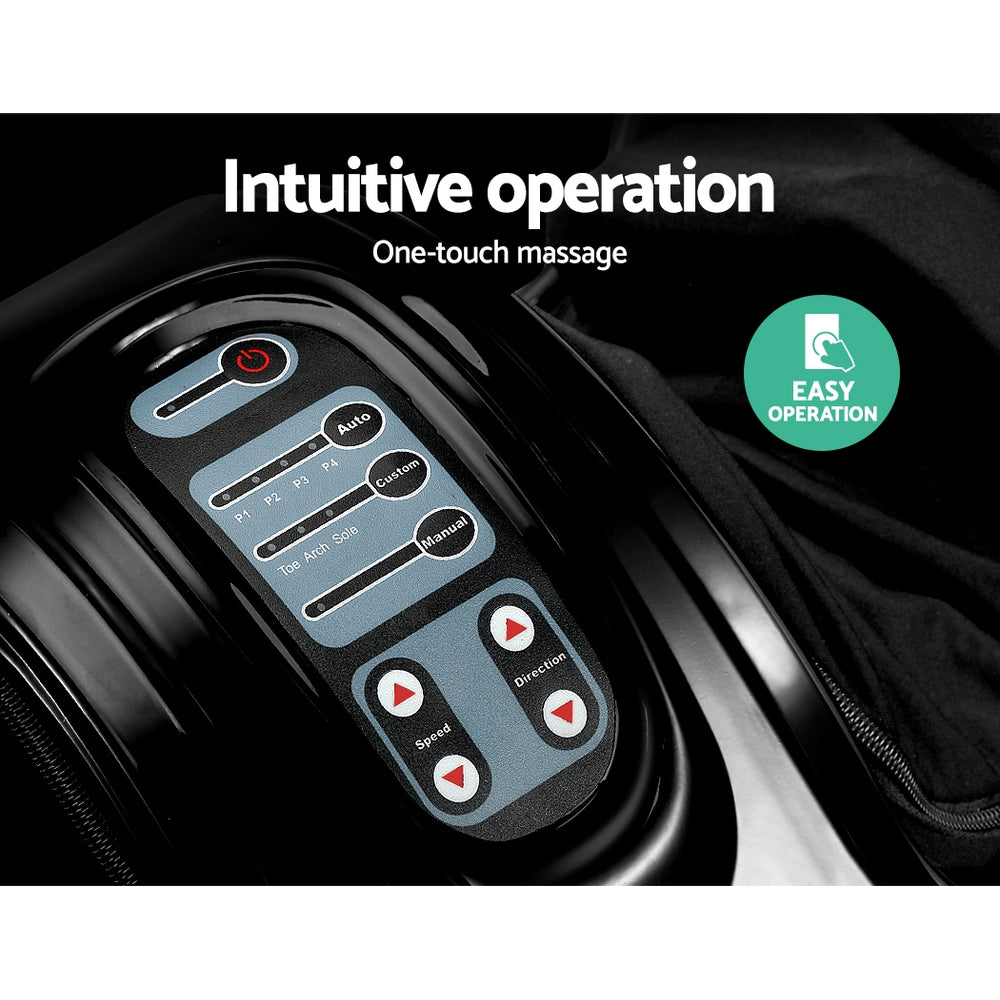 Livemor electric foot massager with shiatsu rollers, remote control, kneading therapy in black for relaxing foot massage.