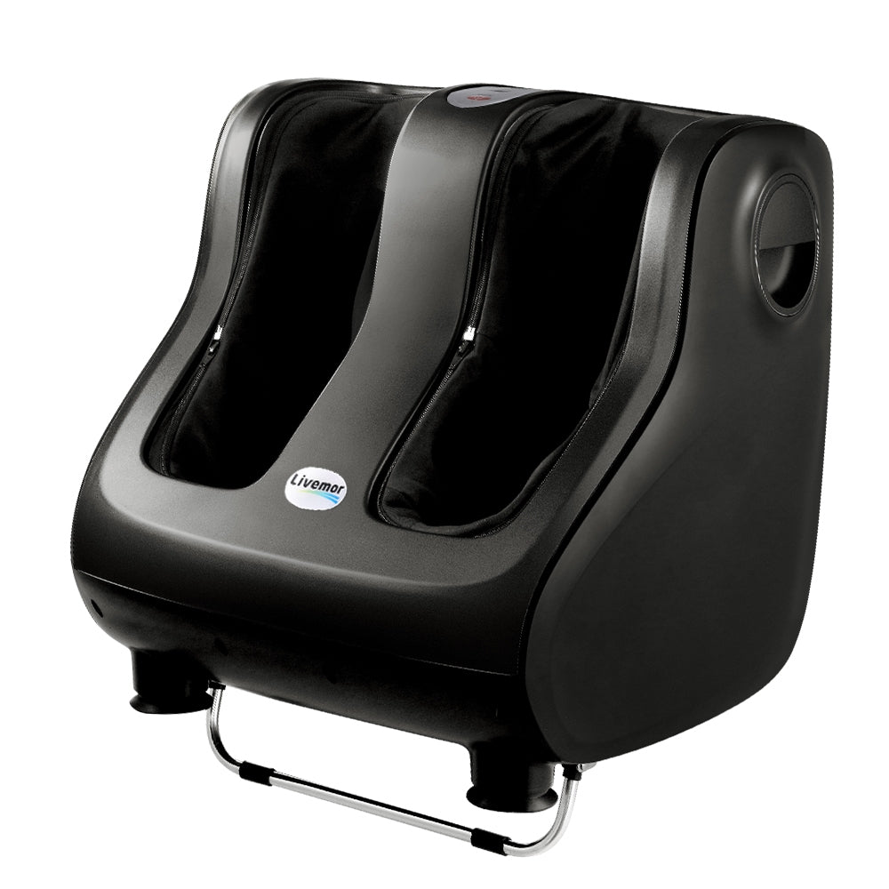 Hlpmedical Livemor foot massager with shiatsu rollers for calf and leg kneading, black electric massage chair.