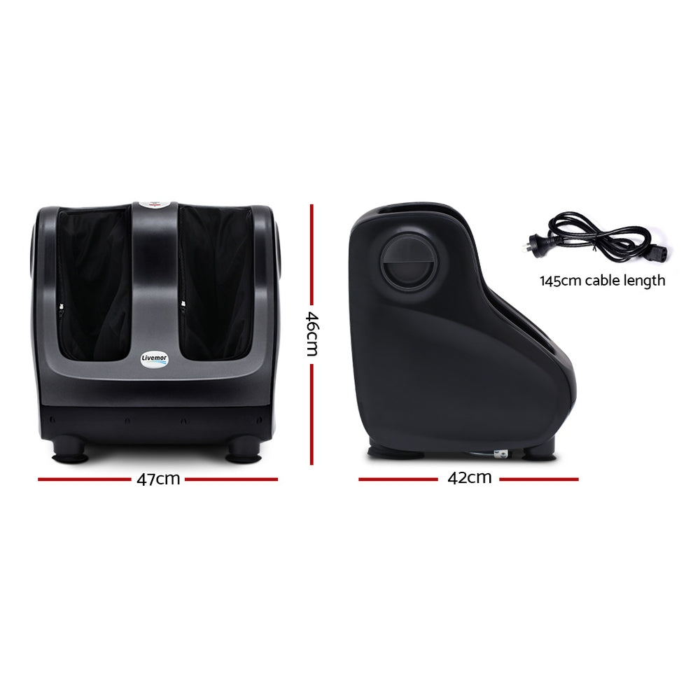 Hlpmedical Livemor foot massager with Shiatsu rollers for calf and leg kneading in black, electric massage chair for relaxation.