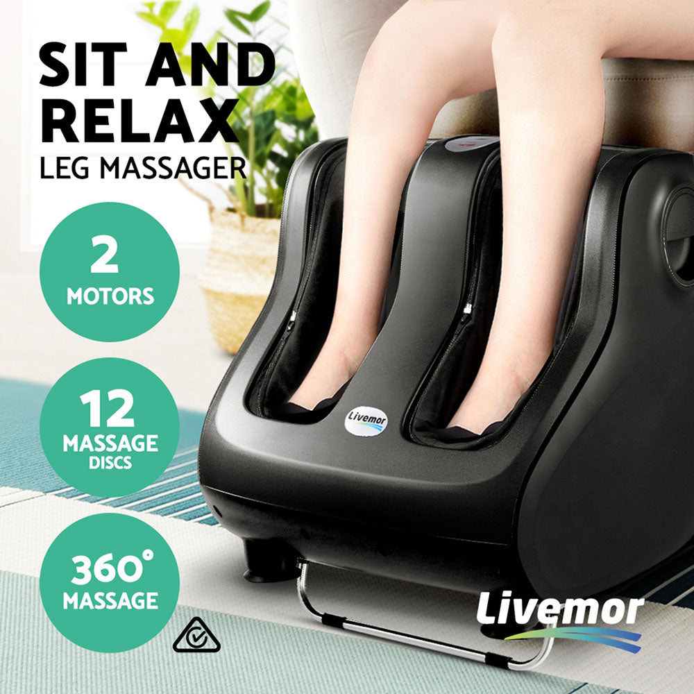 Livemor foot massager by Hlpmedical featuring black electric roller design for calf and leg kneading and shiatsu massage.