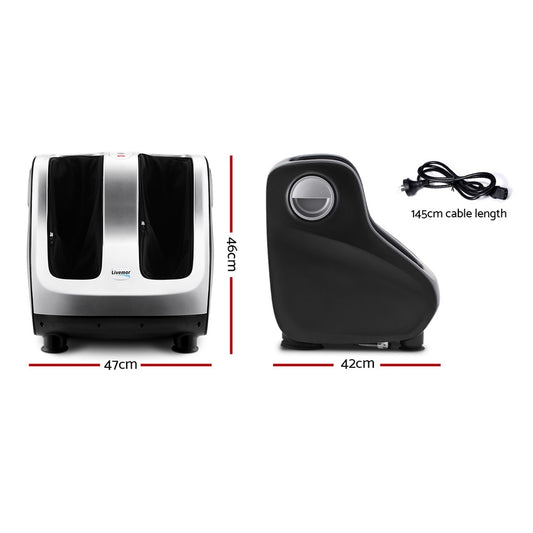 Silver Livemor Foot Massager by Hlpmedical with electric rollers, calf and leg kneading shiatsu massage for relaxation.