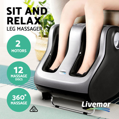 Hlpmedical Livemor foot massager with silver electric roller and calf leg kneading for soothing shiatsu massage.