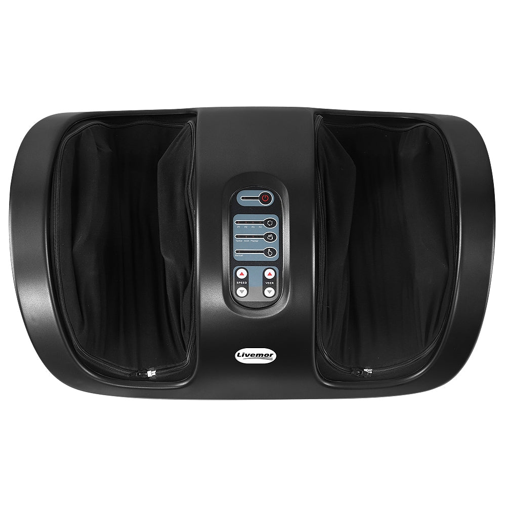 Hlpmedical Livemor foot massager with shiatsu rollers and kneading function in black, designed for relaxing leg and foot massage.