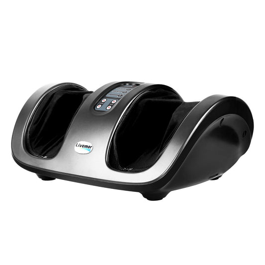Livemor Grey Foot Massager by Hlpmedical featuring electric roller kneading Shiatsu massage for legs and feet.