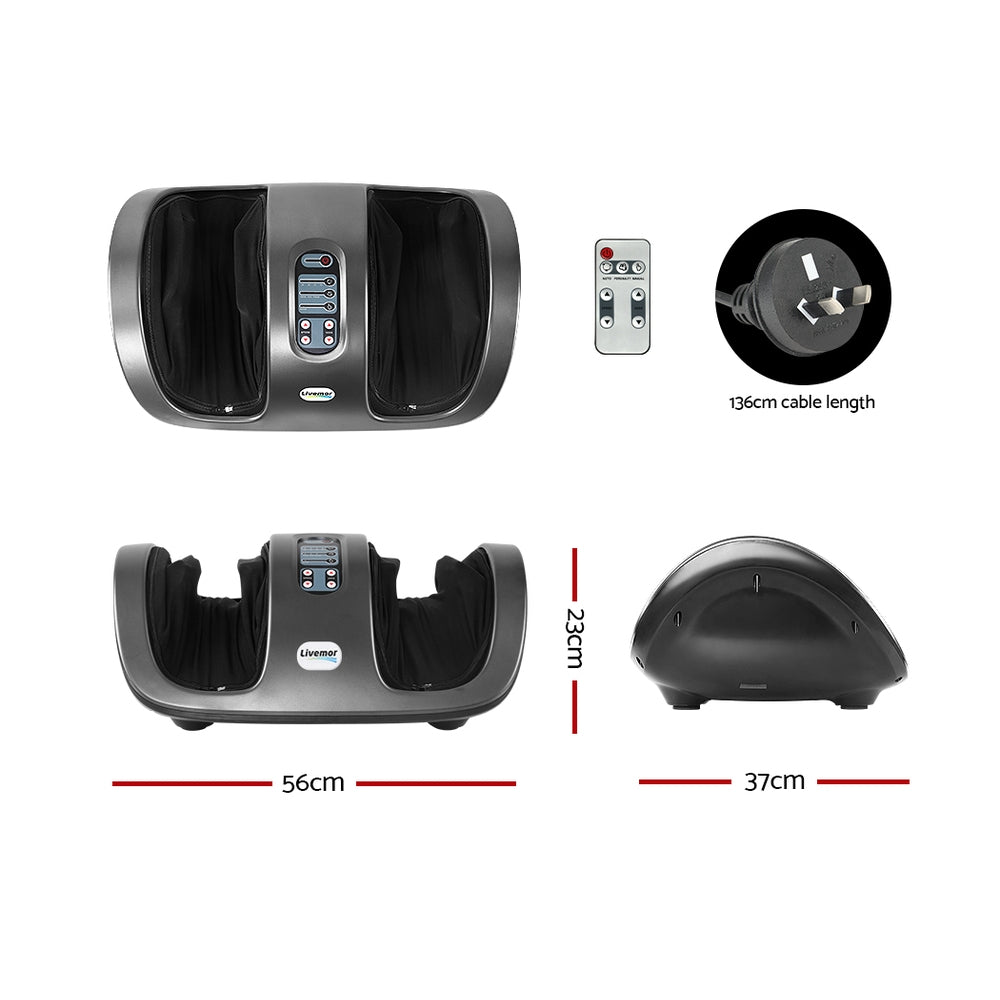 Livemor electric foot massager by Hlpmedical with shiatsu rollers and kneading therapy, designed for relaxing leg and foot massage.