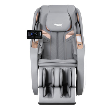 Hlpmedical Livemor massage chair in white with electric recliner and double core mechanism for relaxing foot and back massage.