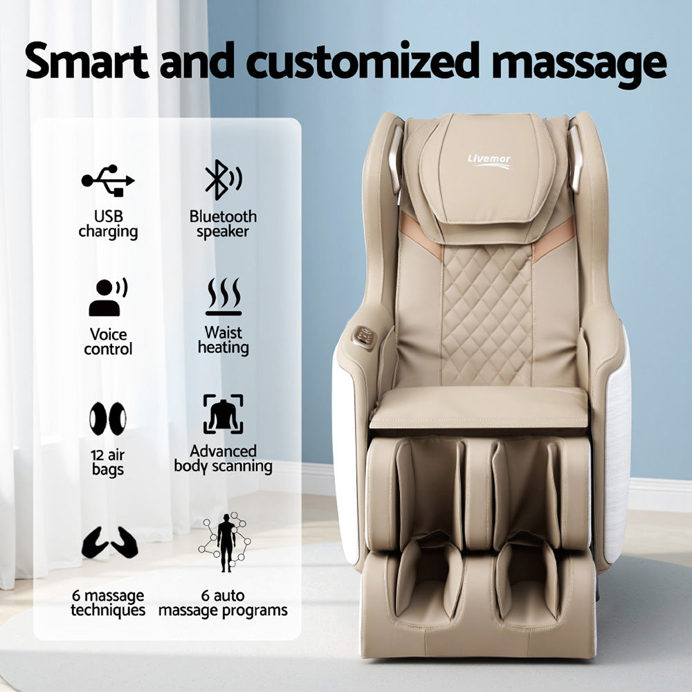Hlpmedical Livemor electric massage chair with 3D OLIN features, plush recliner design, and ergonomic cushioning for home relaxation.
