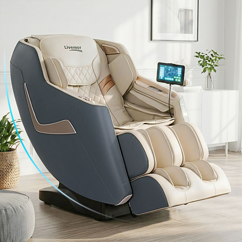 Hlpmedical Livemor electric massage chair with 3D Opal features a sleek recliner design for home relaxation and full-body massage.