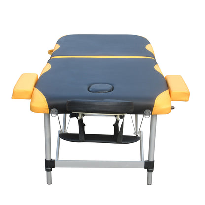 YES4HOMES 2-fold portable aluminum massage table with padded surface and adjustable height for professional beauty therapy sessions.
