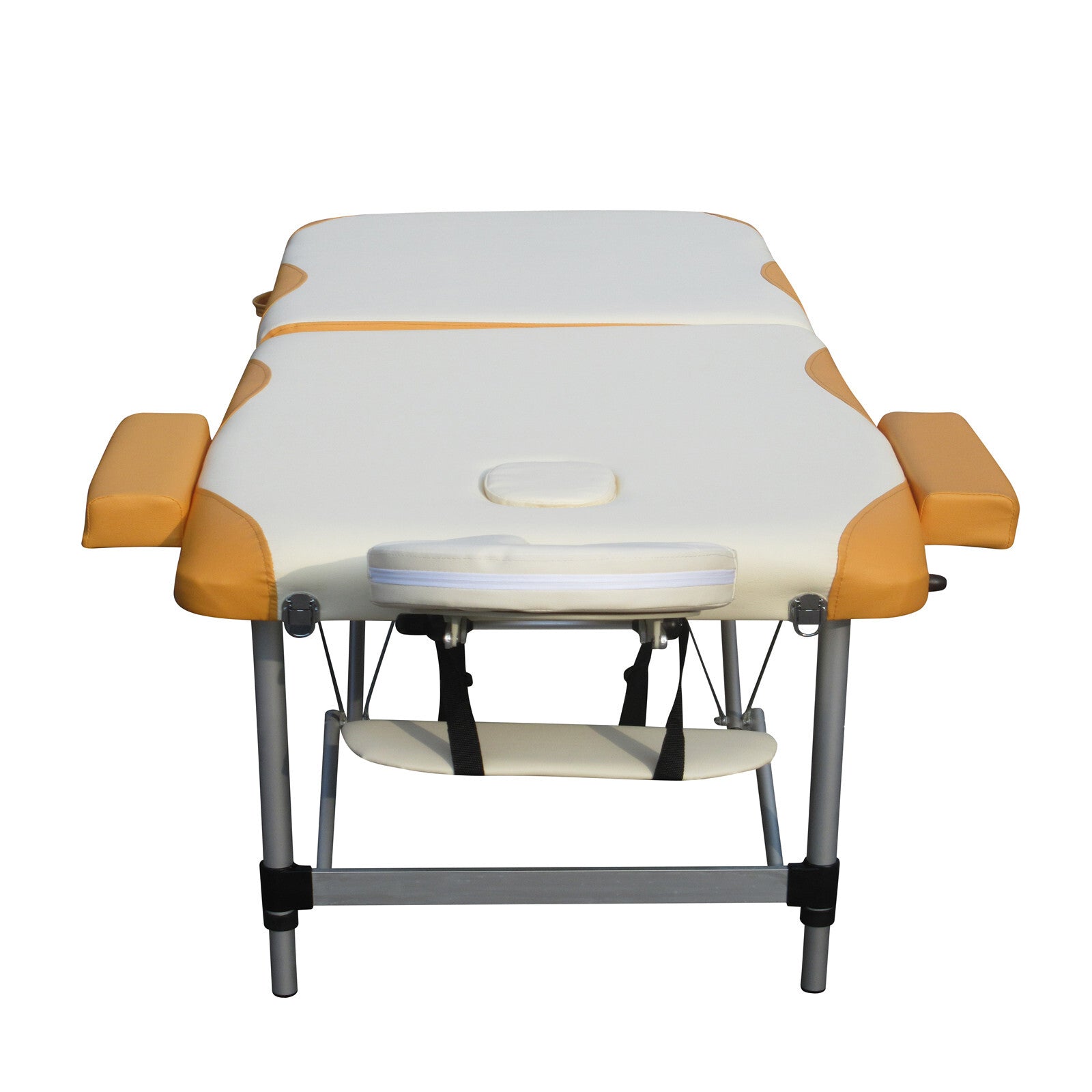 YES4HOMES 2-fold portable aluminium massage table with adjustable height and padded surface for beauty therapy and massage sessions.