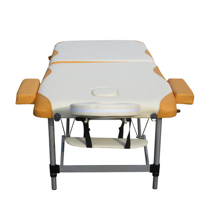 YES4HOMES 2-fold portable aluminium massage table with adjustable height and padded surface for beauty therapy and massage sessions.