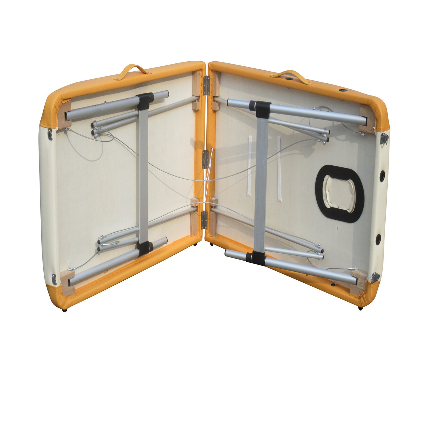 Hlpmedical Yes4HOMES 2-fold portable aluminum massage table with padded surface for therapy and beauty treatments.