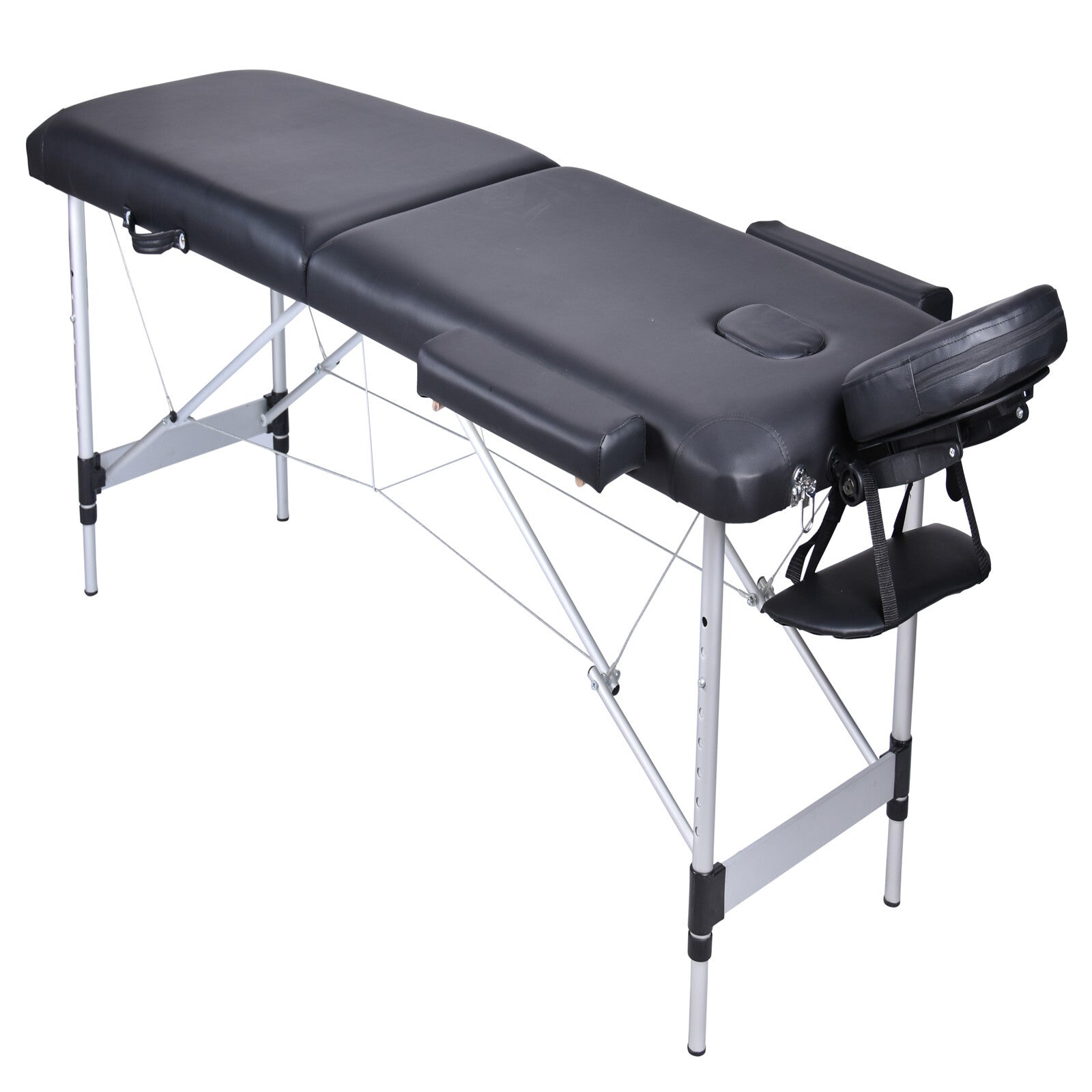 YES4HOMES 2-fold portable aluminum massage table in black, used for beauty therapy and massage treatments, by Hlpmedical.