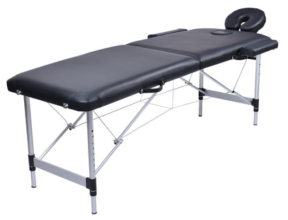 YES4HOMES 2-fold portable aluminum massage table in black, used for beauty therapy and massage treatments.