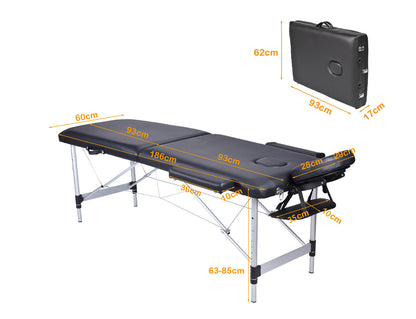 YES4HOMES 2-fold portable aluminium massage bed in black, designed for beauty therapy and massage treatments.