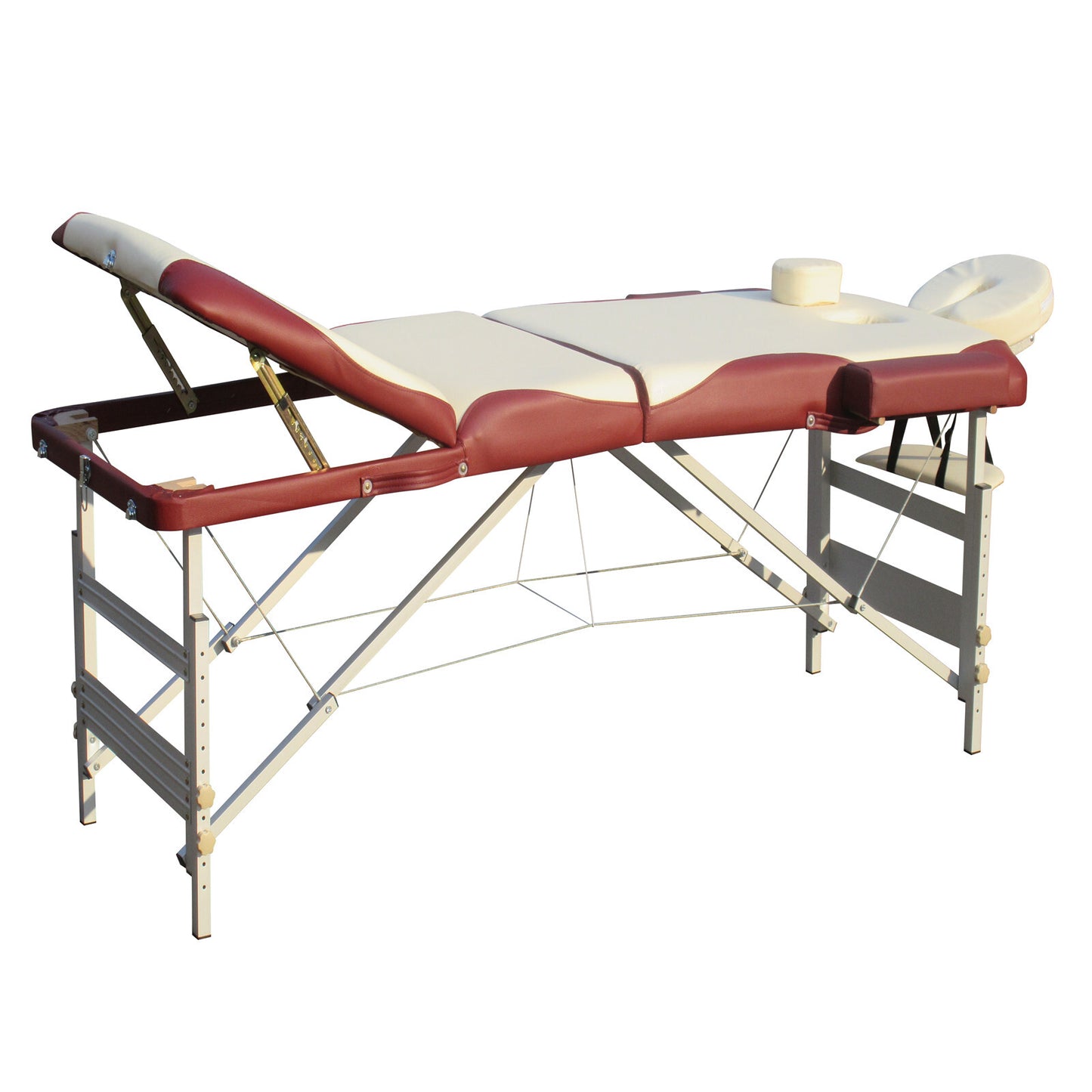 YES4HOMES 3-fold portable aluminum massage table with adjustable height, designed for massage and beauty therapy sessions.