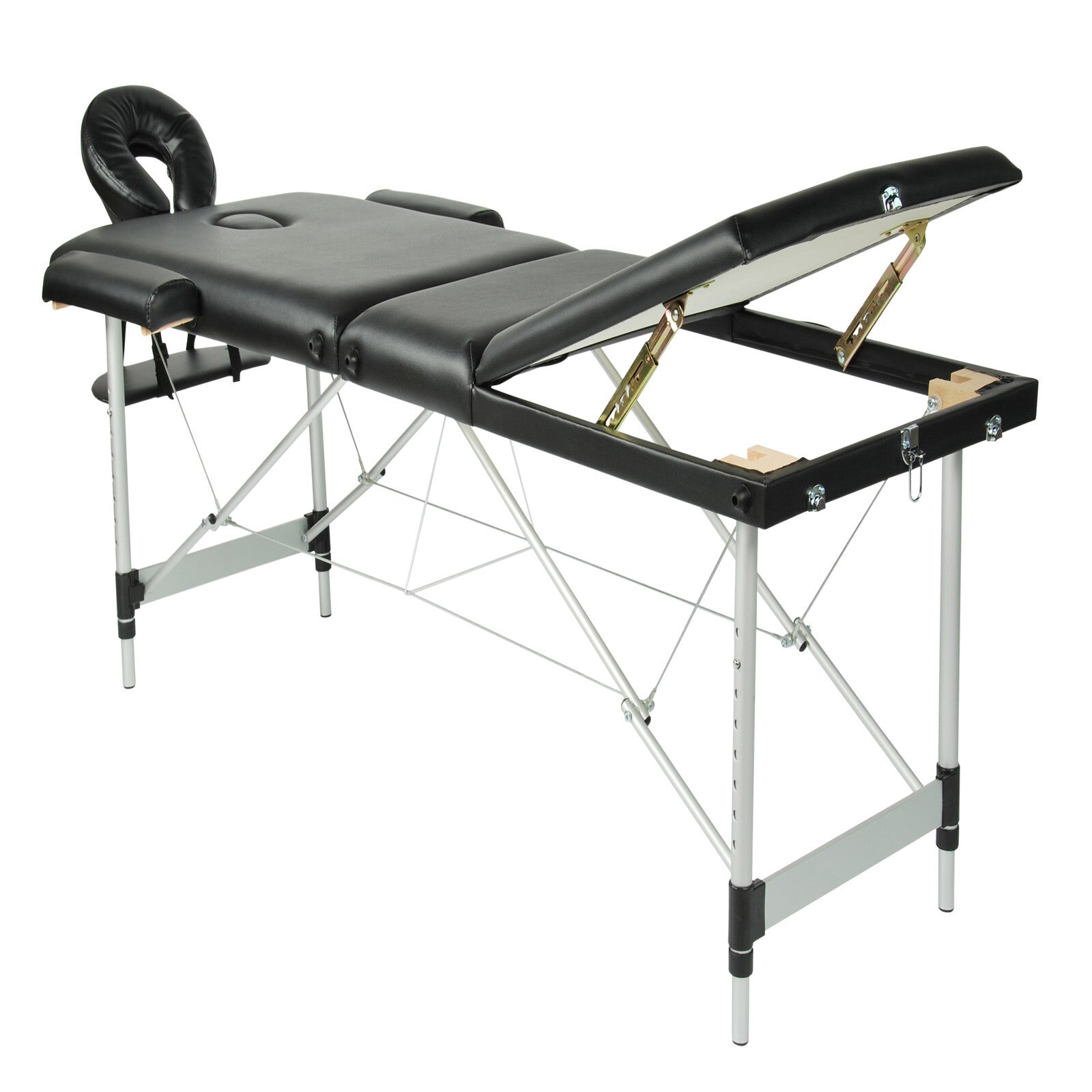 Black YES4HOMES 3-fold portable aluminum massage table for beauty therapy, featuring a sturdy, lightweight design and adjustable height.