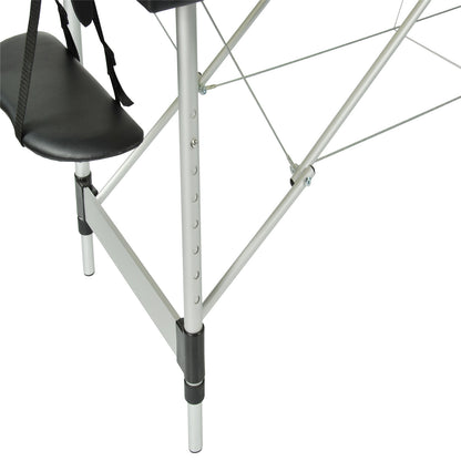 Black YES4HOMES portable 3-fold aluminium massage table, ideal for beauty therapy and massage sessions, by Hlpmedical.