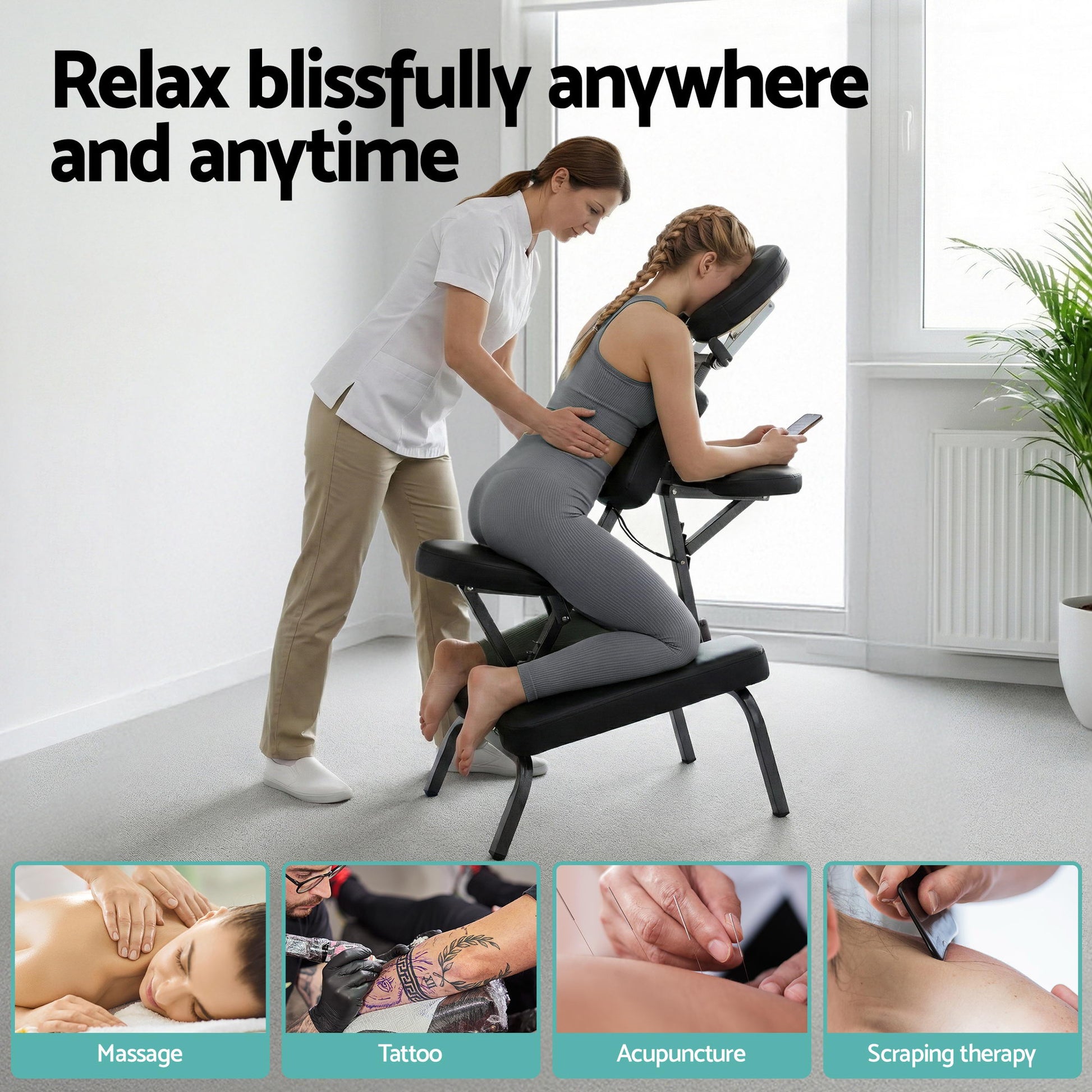 Hlpmedical Zenses portable massage chair, lightweight folding tattoo and lash beauty bed with cushioned seat and adjustable backrest.