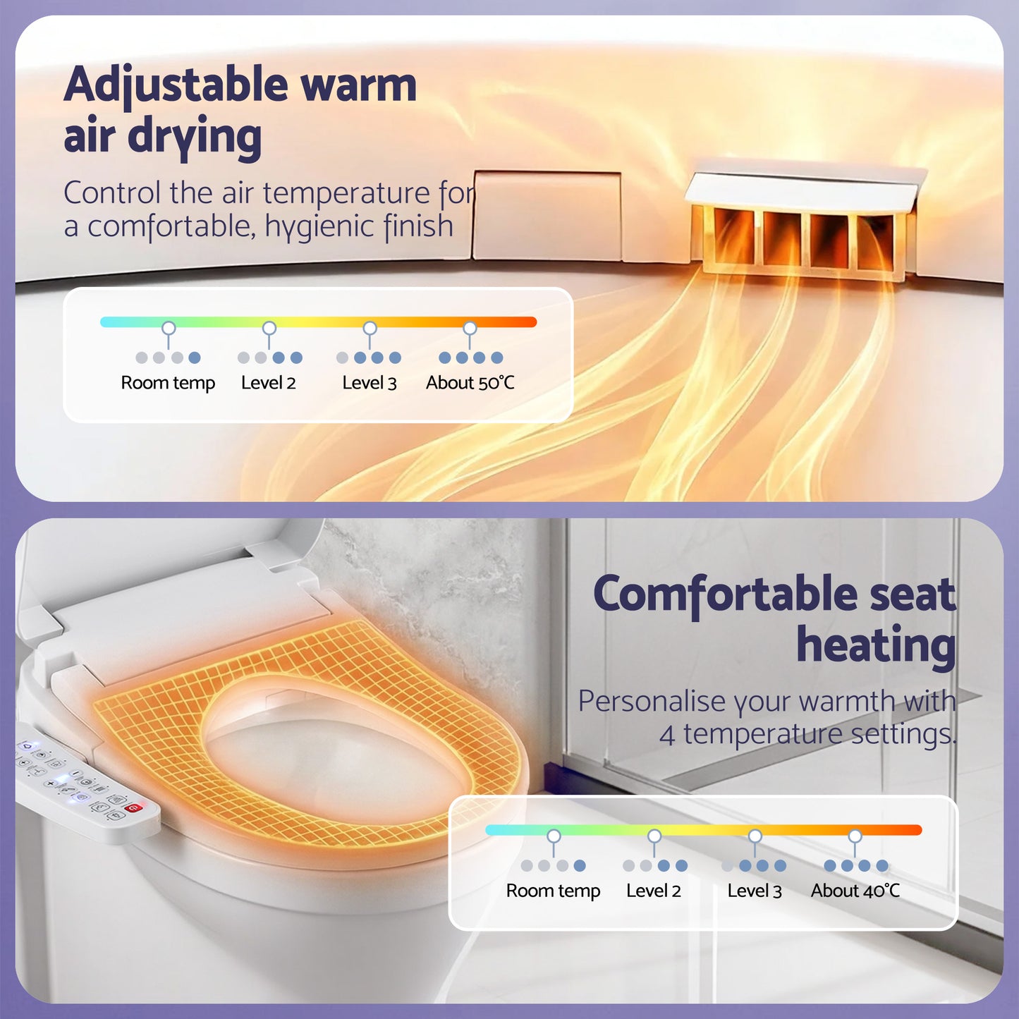 Hlpmedical Cefito electric bidet toilet seat cover with heated water, warm air dryer, LED night light, and control panel.